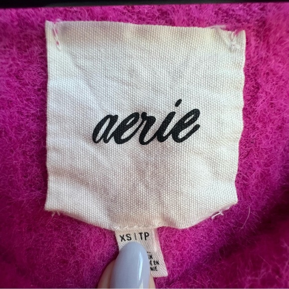 Aerie Hot Pink Buttercream Ribbed Long Sleeve Crewneck Sweater XS Fuzzy - Picture 11 of 14
